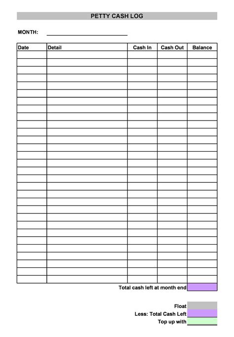 Printable Petty Cash Log Template - Printable Templates Free