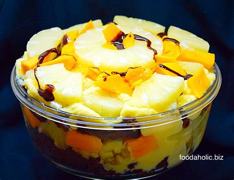 Chocolate and tropical fruit trifle