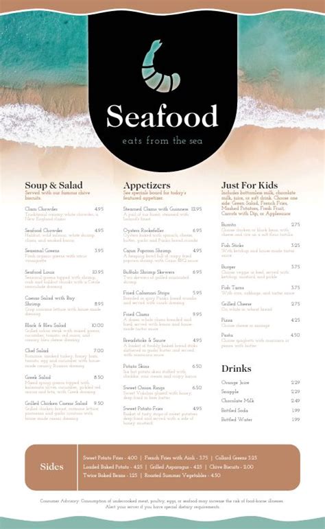 Beach Seafood Menu Design Template by MustHaveMenus