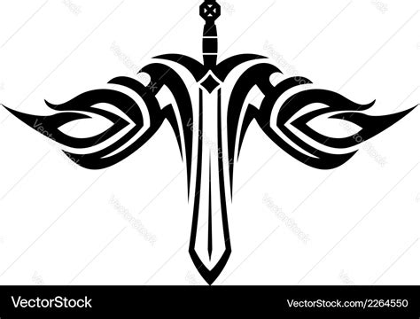 Sword tattoo with flowing wings Royalty Free Vector Image