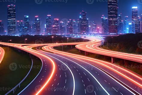 futuristic modern future city with highway road at night, generative ...