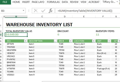 Warehouse Inventory Excel Template