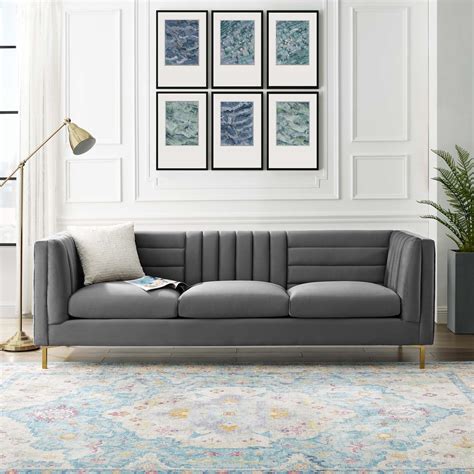 Grey Velvet Sofa | Baci Living Room