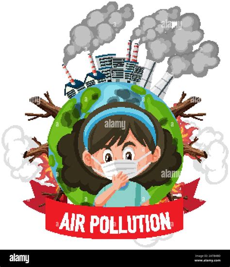 Poster design for stop pollution with girl wearing mask illustration ...