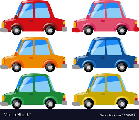 Cars in six different colors Royalty Free Vector Image