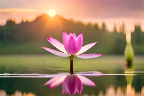 Premium AI Image | pink lotus flower in the lake at sunset