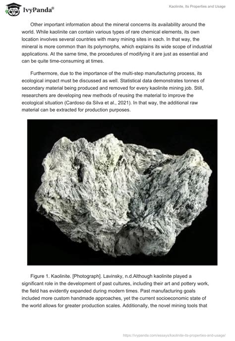 Kaolinite, Its Properties and Usage - 594 Words | Research Paper Example