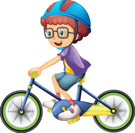 A boy cartoon character wearing helmet riding a bicycle 2290087 Vector ...