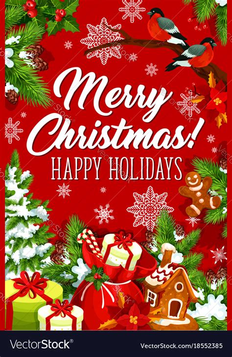 Merry christmas happy holiday greeting card vector image on VectorStock ...