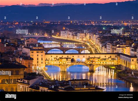 Night skyline of Florence, Italy with Ponte Vecchio Stock Photo - Alamy