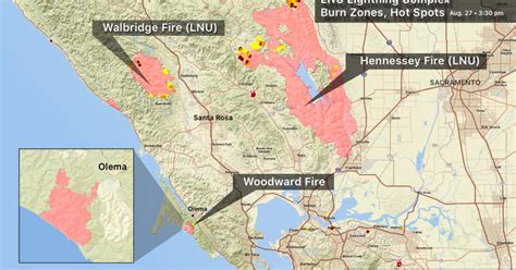 LNU Lightning Complex Fire Burn Zones Map & Fast Facts - CBS San Francisco