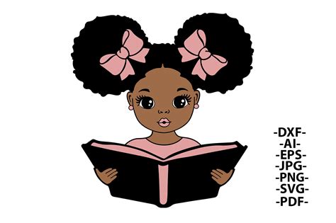 Black Girl Reading Book Svg School Girl learning Puff Hair | Etsy