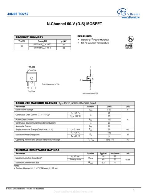 Datasheet | PDF | Field Effect Transistor | Electrical Engineering