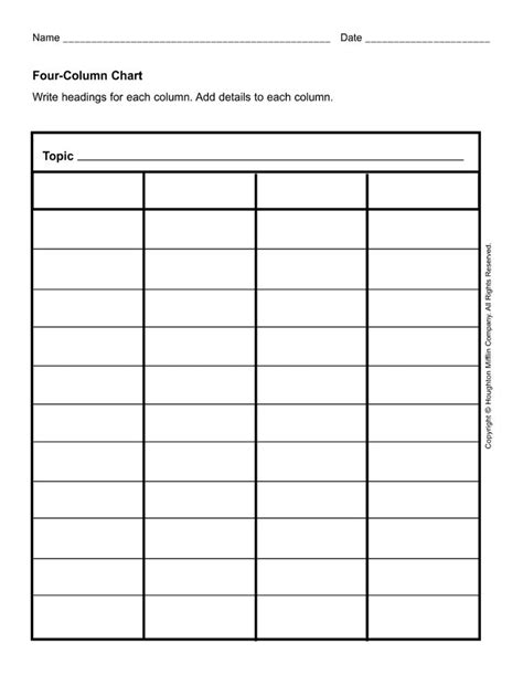 Printable Four Column Chart Worksheet