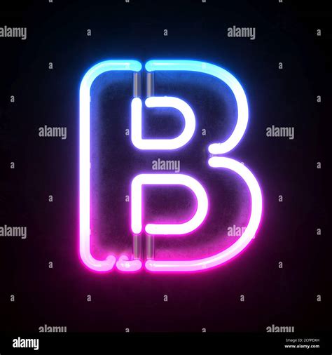 Neon 3d font, blue and pink neon light 3d rendering, letter B Stock ...