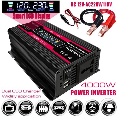 Vingtank Car Power Inverter DC 12V to AC 220V 4000W Modified Sine Wave ...