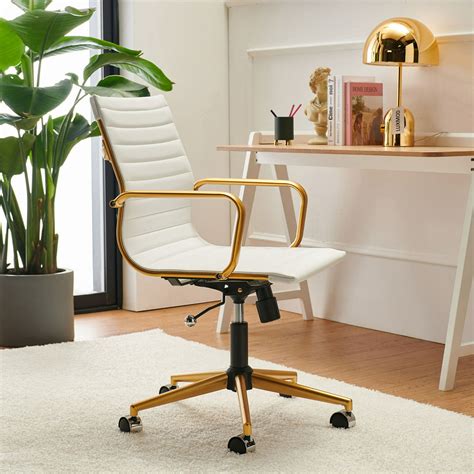 White And Gold Office Chair Drake Modern White + Gold High Back Office ...