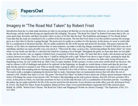 Imagery in “The Road Not Taken” by Robert Frost - Free Essay Example ...