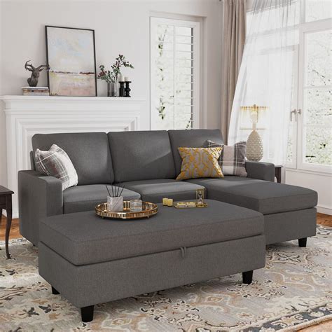 HONBAY Reversible Sectional Couch with Ottoman L-Shaped Sofa for Small ...