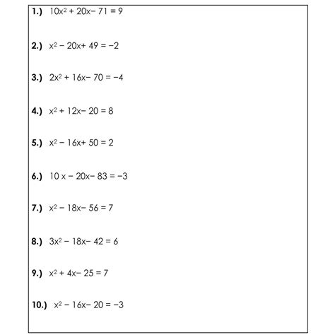 Quadratic Formula Worksheet Equation