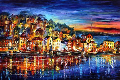 Quiet Town - Palette Knife Cityscape Oil Painting On Canvas By Leonid ...