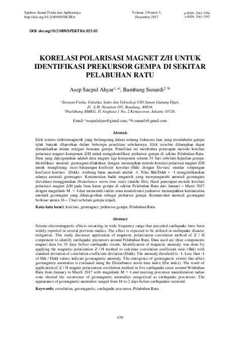 (PDF) KORELASI POLARISASI MAGNET Z/H UNTUK IDENTIFIKASI PREKURSOR GEMPA ...