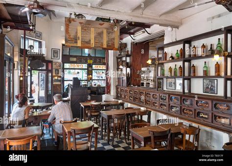 Interior of a traditional old cafe bar on Plaza Dorrego, San Telmo ...