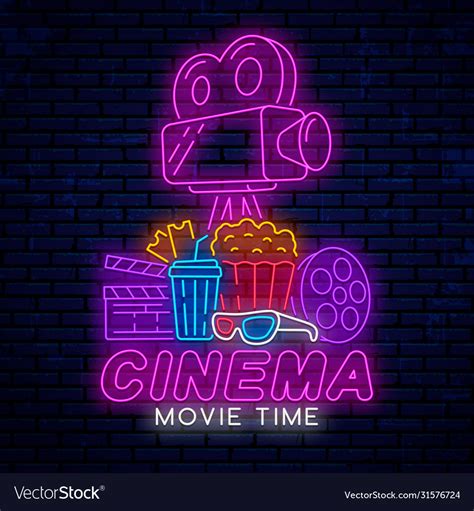 Neon sign for movie theater Royalty Free Vector Image