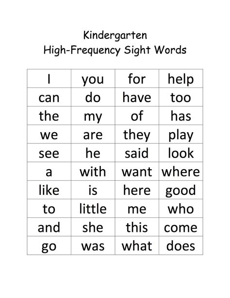 High Frequency Word List Kindergarten - Letter Words Unleashed