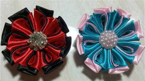 87) Tutorial Kanzashi Flower - YouTube