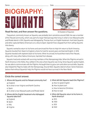 Squanto Biography | Worksheet | Education.com