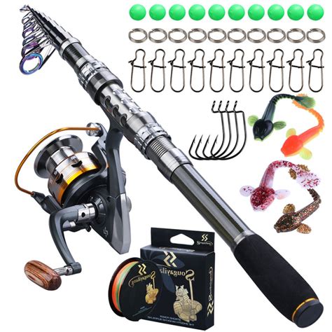 Fishing Rod and Reel Set 1.8-3.3m Telescopic Fishing Pole with Spinning ...