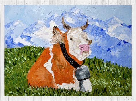 Swiss Cow Painting Alps Original Art Impasto Oil Painting Cow | Etsy