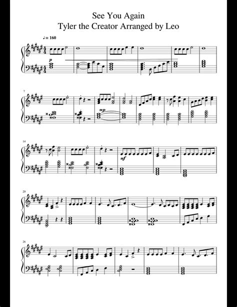 See You Again Tyler the Creator Arranged by Leo sheet music for Piano ...