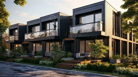 Modern modular private black townhouses. Residential architecture ...