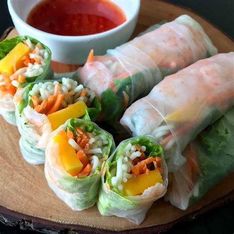 Mango Shrimp Spring Rolls With Brown Rice Wrappers - Healthy Thai Recipes