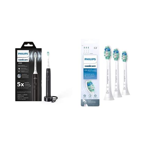 Philips Sonicare 4100 Electric Toothbrush Black + 3 Optimal Plaque ...