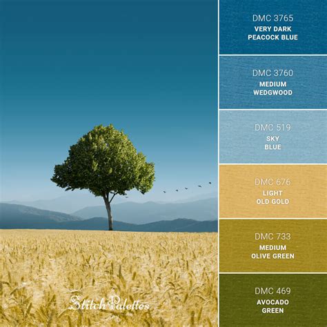 Blue Sky And Fields Of Gold - Embroidery Color Palette (With Thread Codes)