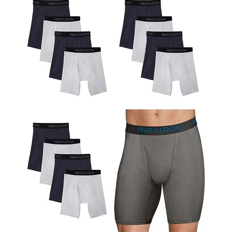 Fruit of the Loom Men's Long Leg Boxer Briefs 12-Pack Breathable Cotton ...