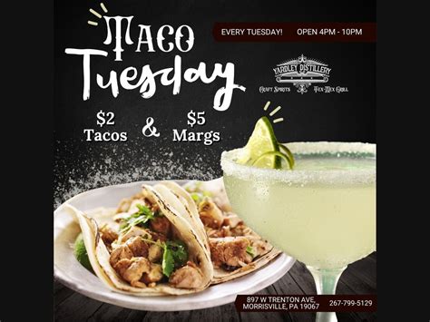 Taco Tuesdays Launched At Yardley Distillery Tex-Mex Grill | Yardley ...