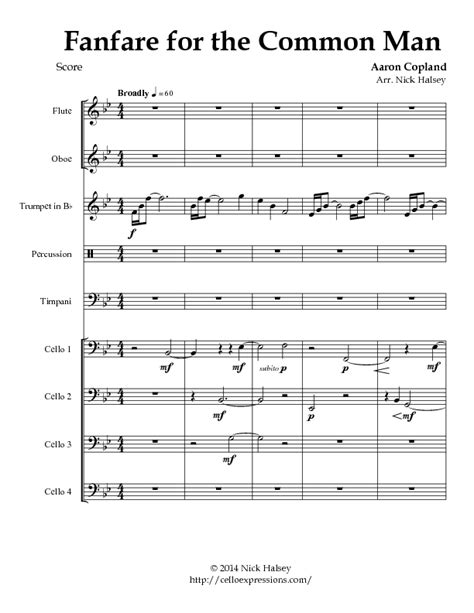 Fanfare for the Common Man – Cello Expressions Sheet Music Library