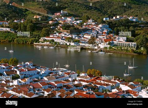 Panoramic view with Guadiana river, Spanish-Portuguese border, Sanlucar ...