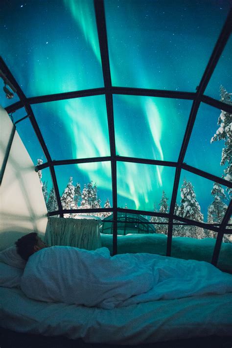 Finland Igloo Hotel - Kakslauttanen. An igloo under the Northern Lights