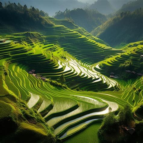 Premium AI Image | rice terraces are a popular tourist destination.