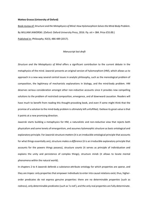 (PDF) Structure and the Metaphysics of Mind: How Hylomorphism Solves ...