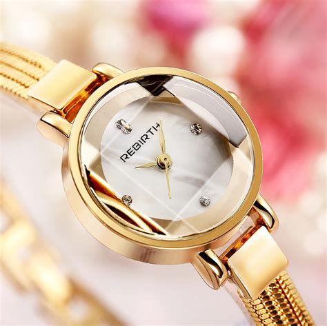 2018 Fashion REBIRTH Brand Waterproof Quartz Women Clocks Gold Mesh ...