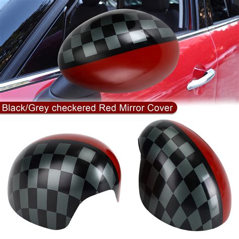 Black/Grey checkered Red Mirror Cover for MINI Cooper Hardtop F55 F56 ...