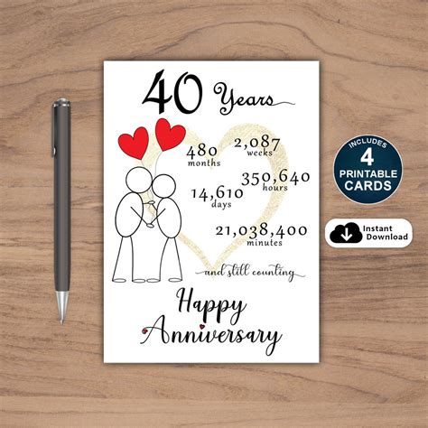 40th Anniversary Card Printable Printable 40th Anniversary - Etsy