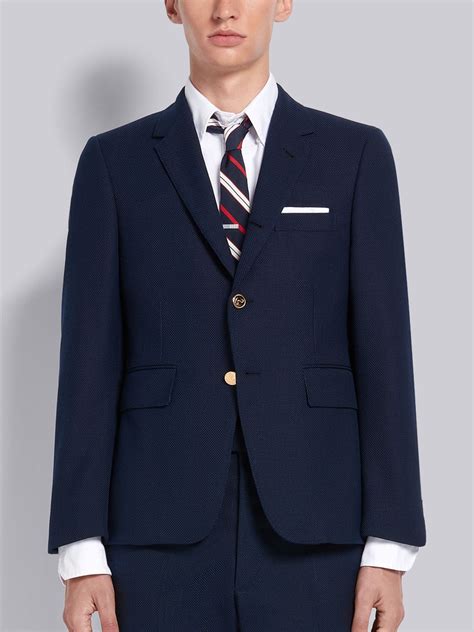 Navy Wool Hopsack School Uniform Weave Classic Sport Coat | Thom Browne