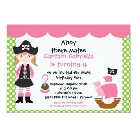 Pirate Ahoy Mates Birthday Party Invitation Girl | Zazzle